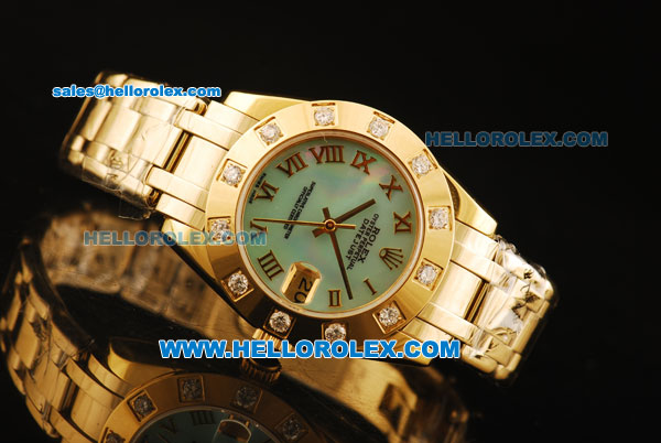 Rolex Datejust Automatic Movement Full Gold with Blue MOP Dial and Roman Numerals-ETA Coating Case - Click Image to Close